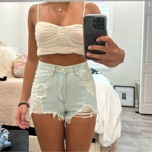 Light wash jean shorts from shein.
